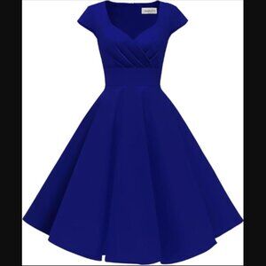 Hanpceirs Cap Sleeve 1950s Retro Vintage Cocktail Swing Dresses Pockets XS Blue